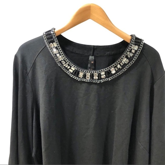 Seven by Melissa McCarthy Jeweled Neck Top 3/4 Length Sleeve Black Size 3X - Picture 2 of 10